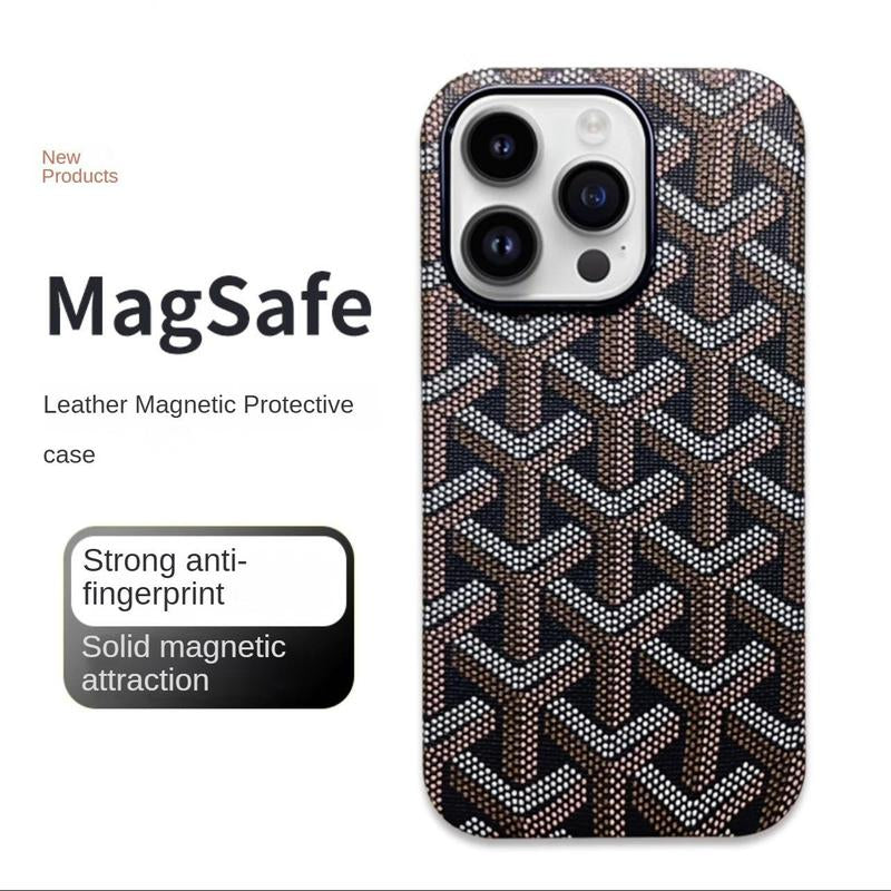 Sleek MagSafe Leather Magnetic Case for iPhone 17 Pro Max - Stylish Shockproof Protection with Elegant Patterns and Microfiber Lining
