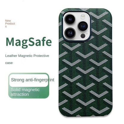 Sleek MagSafe Leather Magnetic Case for iPhone 17 Pro Max - Stylish Shockproof Protection with Elegant Patterns and Microfiber Lining