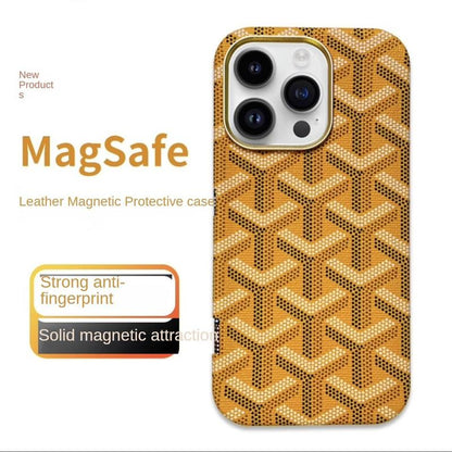Sleek MagSafe Leather Magnetic Case for iPhone 17 Pro Max - Stylish Shockproof Protection with Elegant Patterns and Microfiber Lining