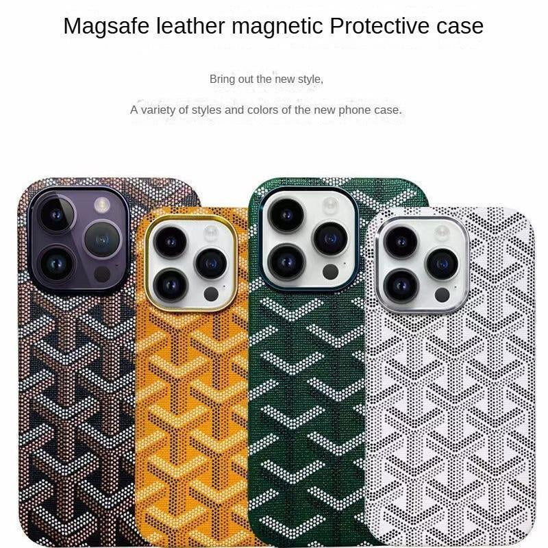 Sleek MagSafe Leather Magnetic Case for iPhone 17 Pro Max - Stylish Shockproof Protection with Elegant Patterns and Microfiber Lining