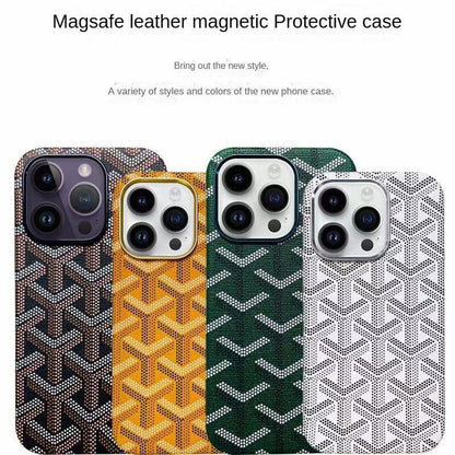 Sleek MagSafe Leather Magnetic Case for iPhone 17 Pro Max - Stylish Shockproof Protection with Elegant Patterns and Microfiber Lining